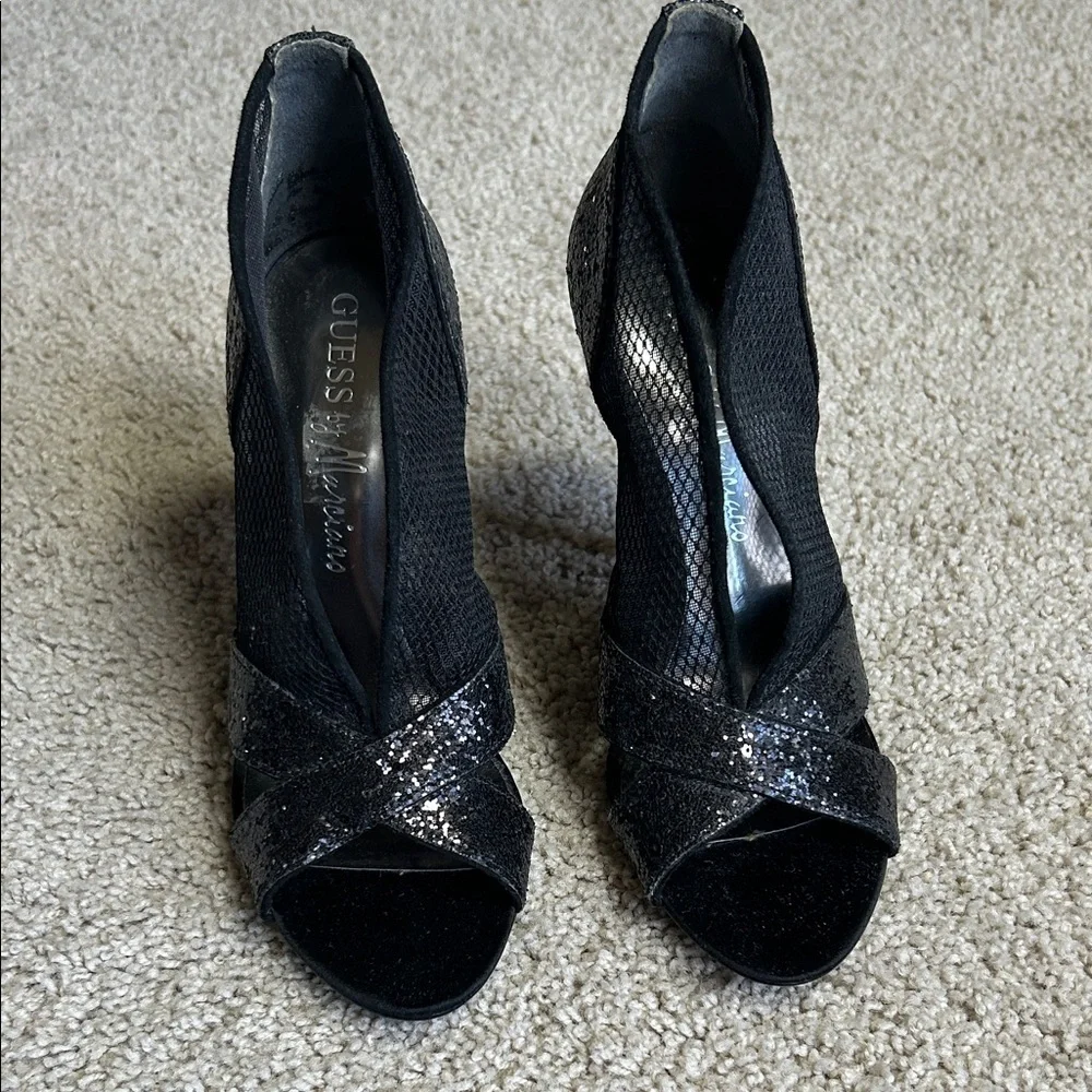 Guess by Marciano, black rhinestone encrusted heels